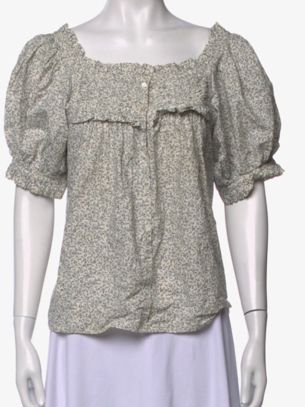 Doen Farley Top Medium White with Blue Floral Print